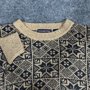 Vtg Roundtree & Yorke Nordic Snowflake Sweater Mens XL Tan Black Silk Wool Blend